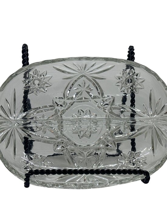 VTG Anchor Hocking EAPC Star oDavid Divided Relish Dish Clear Pressed Glass 10" - Picture 1 of 4